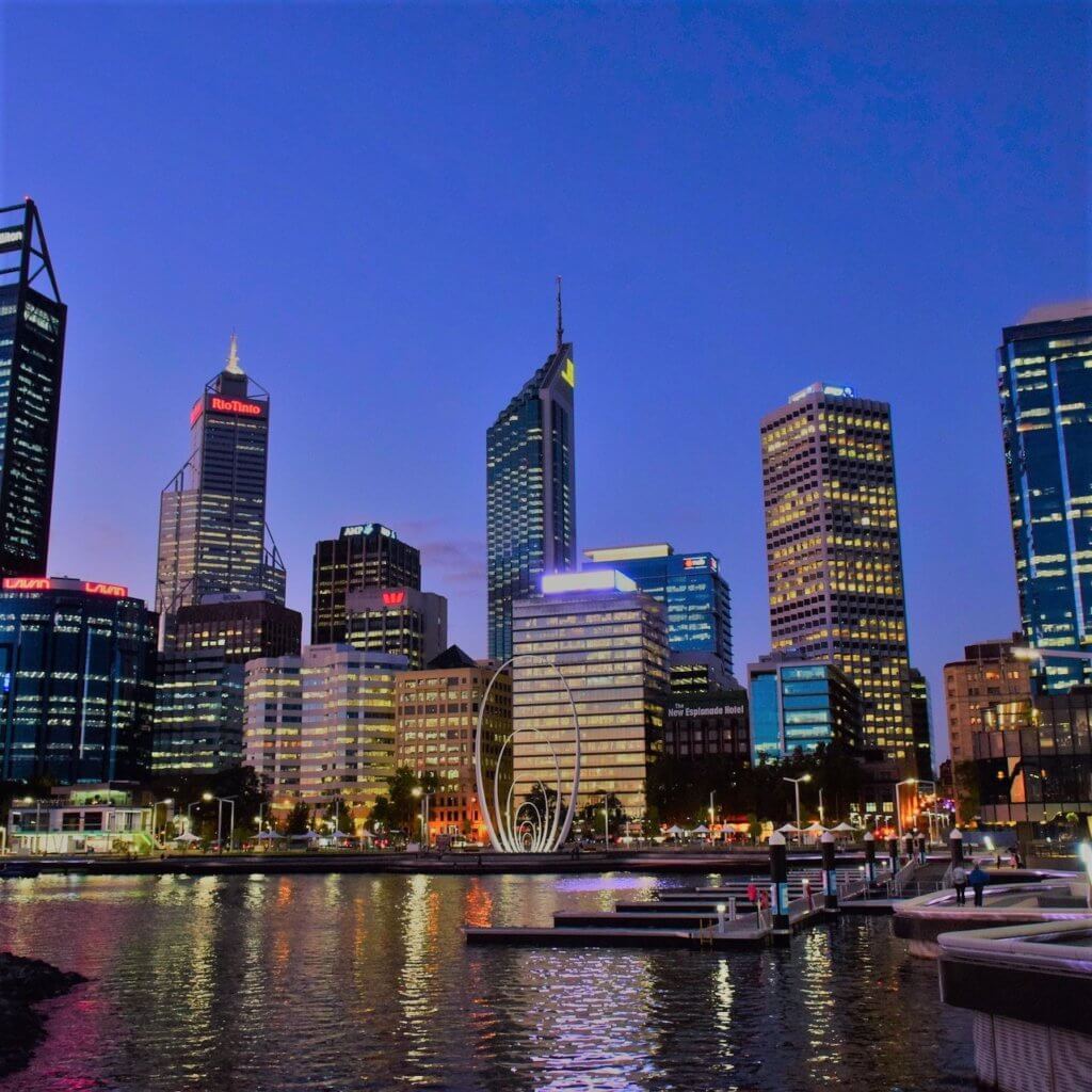 Perth city during the night-time with illuminating lights