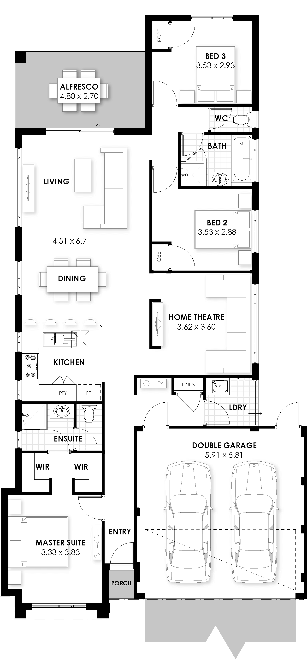 Floorplan for The Finey, a Move Homes new home design perfect for first time buyers and new builders in Perth