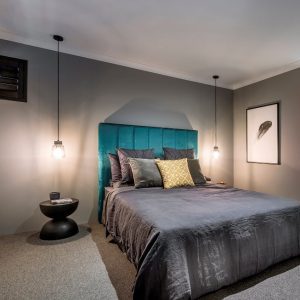 Dark wall in master suite in Move Homes display