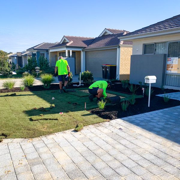 Front landscaping in progress at a Practical Completion Inspection in Piara Waters