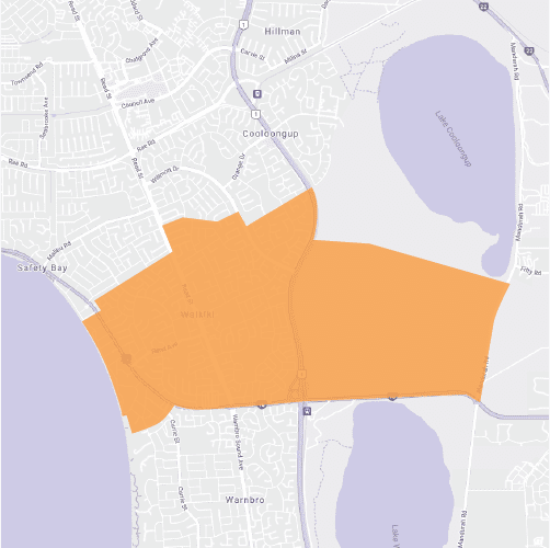 Branded map for Waikiki where Move Homes has house and land packages in Perth for home builders and first time buyers