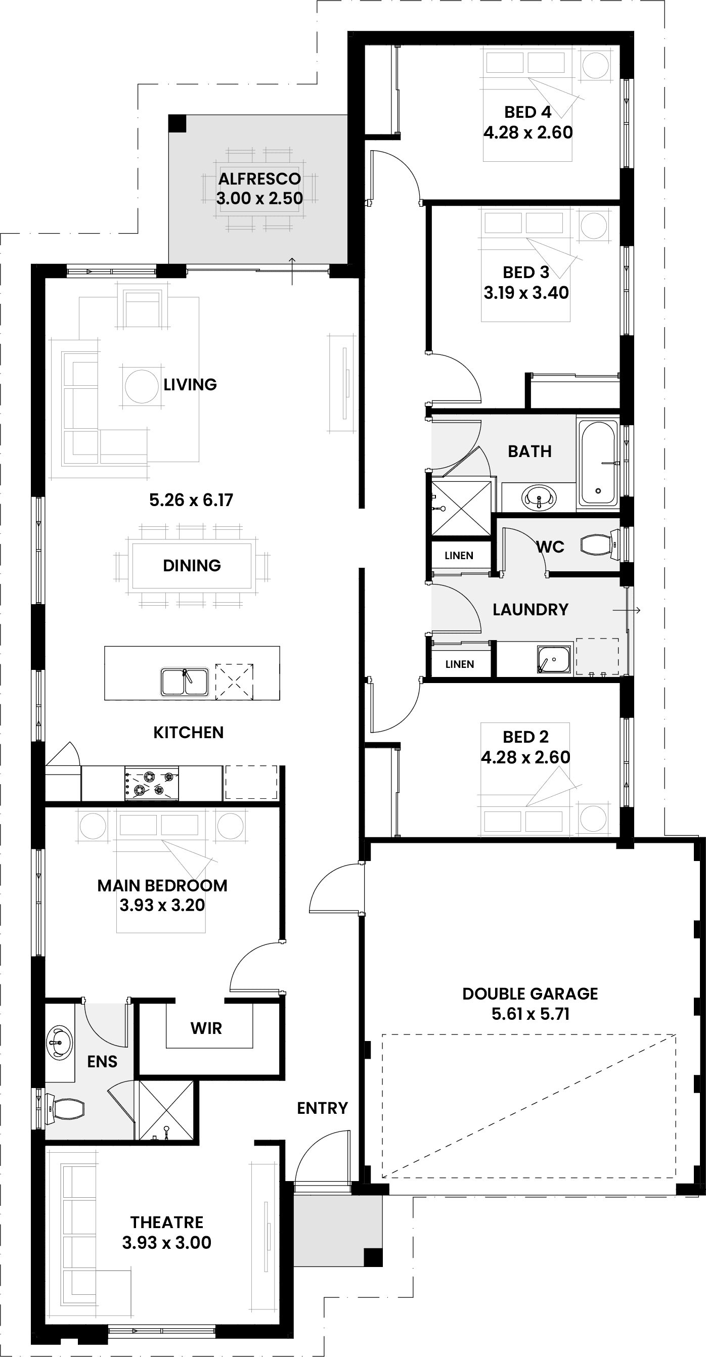 Floorplan for The Rosewood, a Move Homes new home design perfect for first time buyers and new builders in Perth