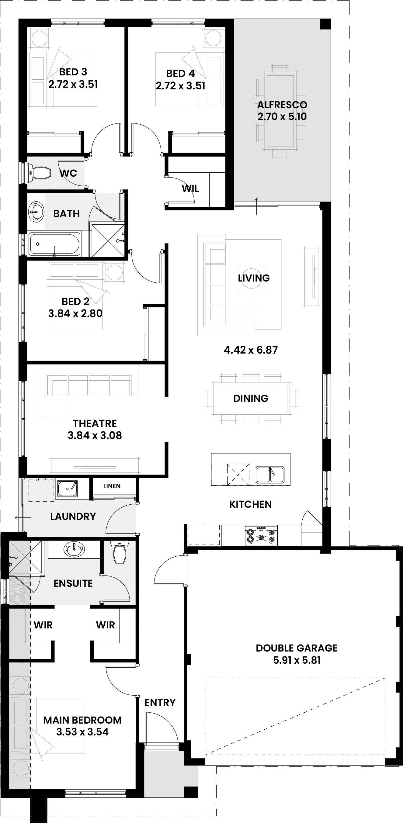 Floorplan for The Hemlock, a Move Homes new home design perfect for first time buyers and new builders in Perth