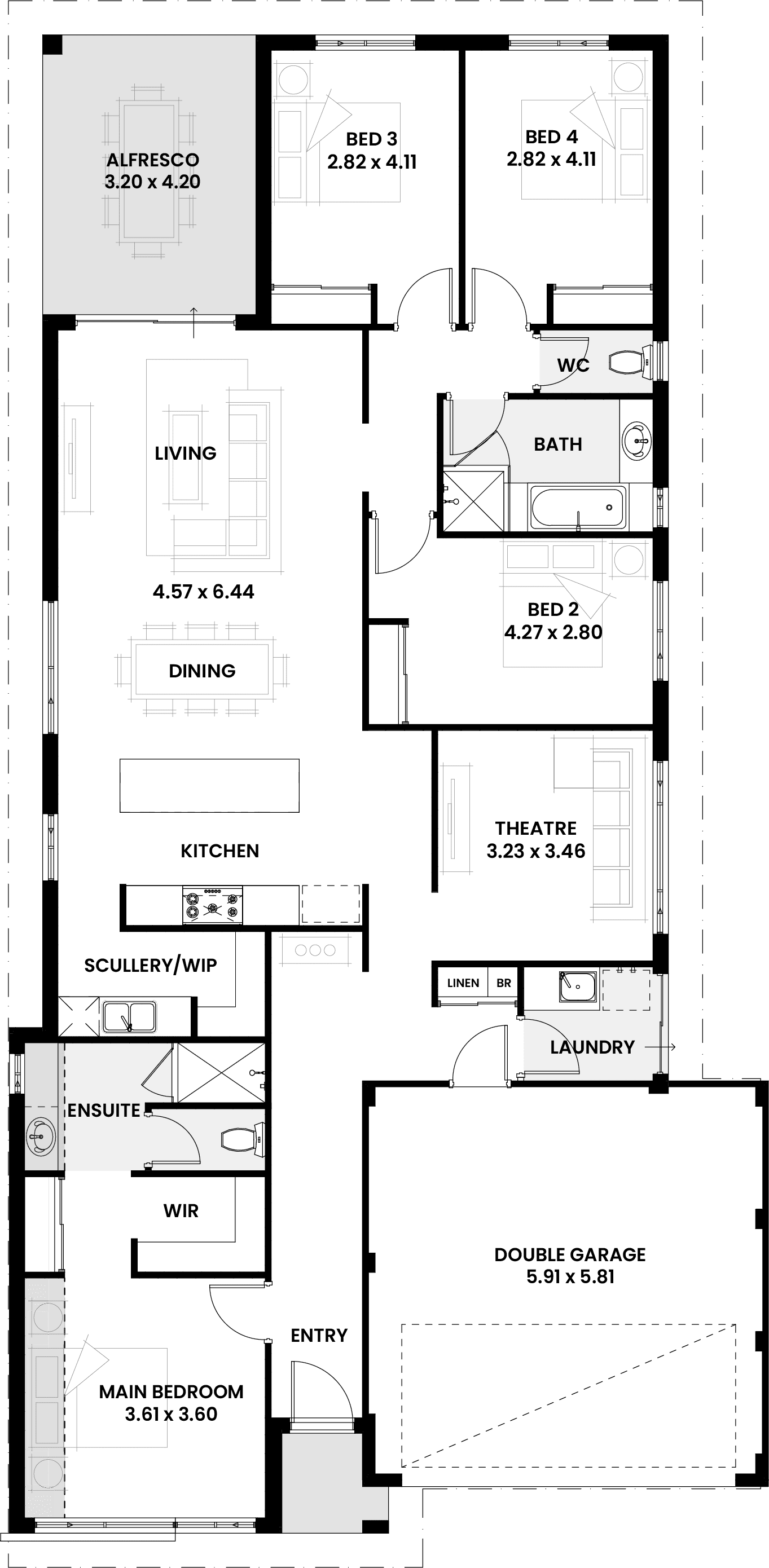 Floorplan for The Alpine, a Move Homes new home design perfect for first time buyers and new builders in Perth