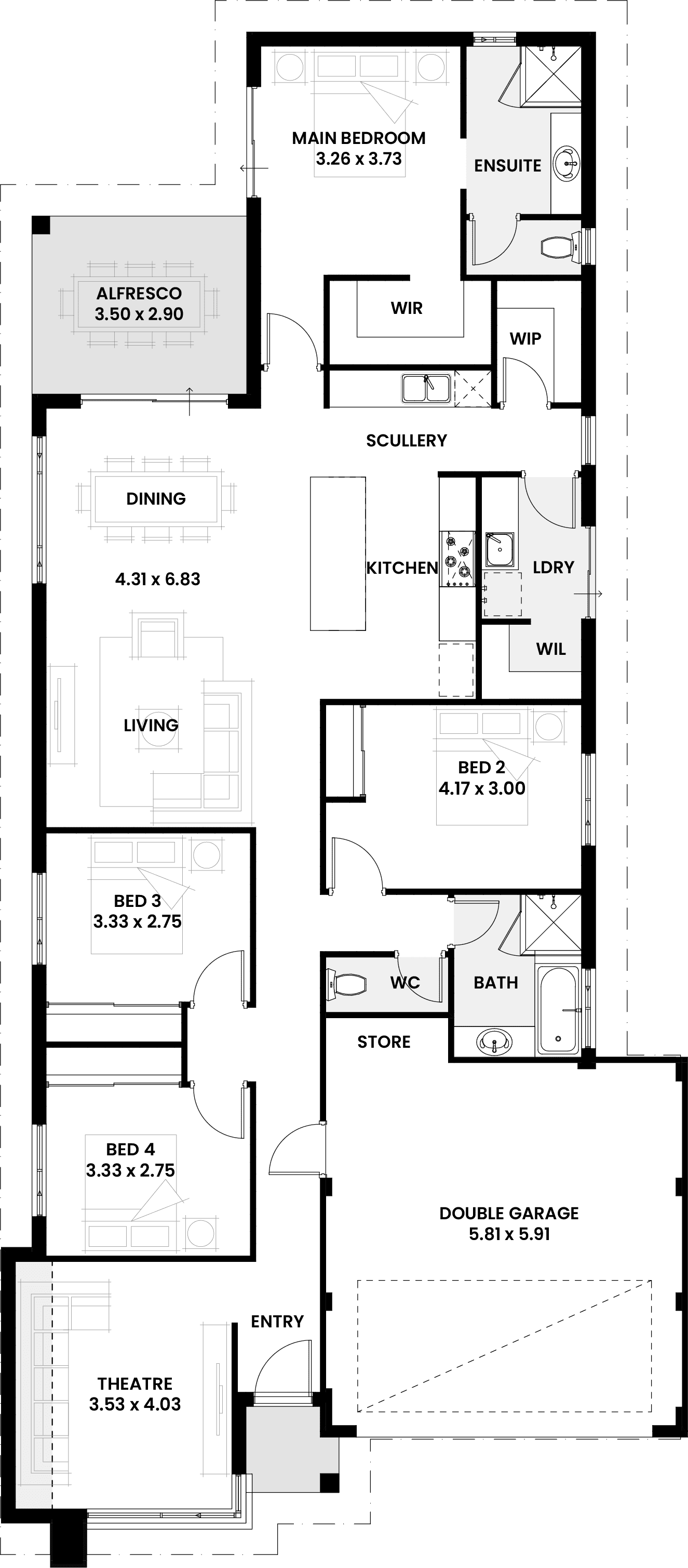 Floorplan for The Cypress, a Move Homes new home design perfect for first time buyers and new builders in Perth