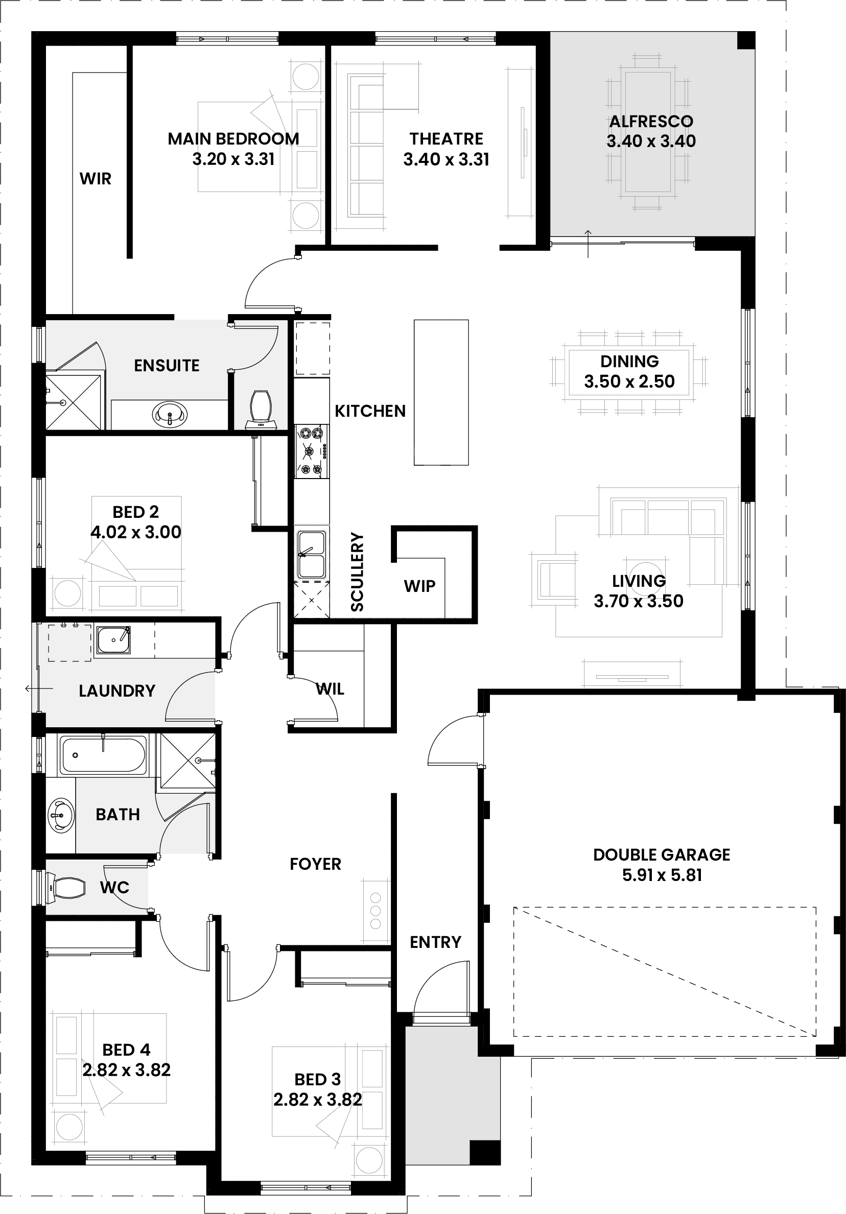 Floorplan for The Jacaranda, a Move Homes new home design perfect for first time buyers and new builders in Perth