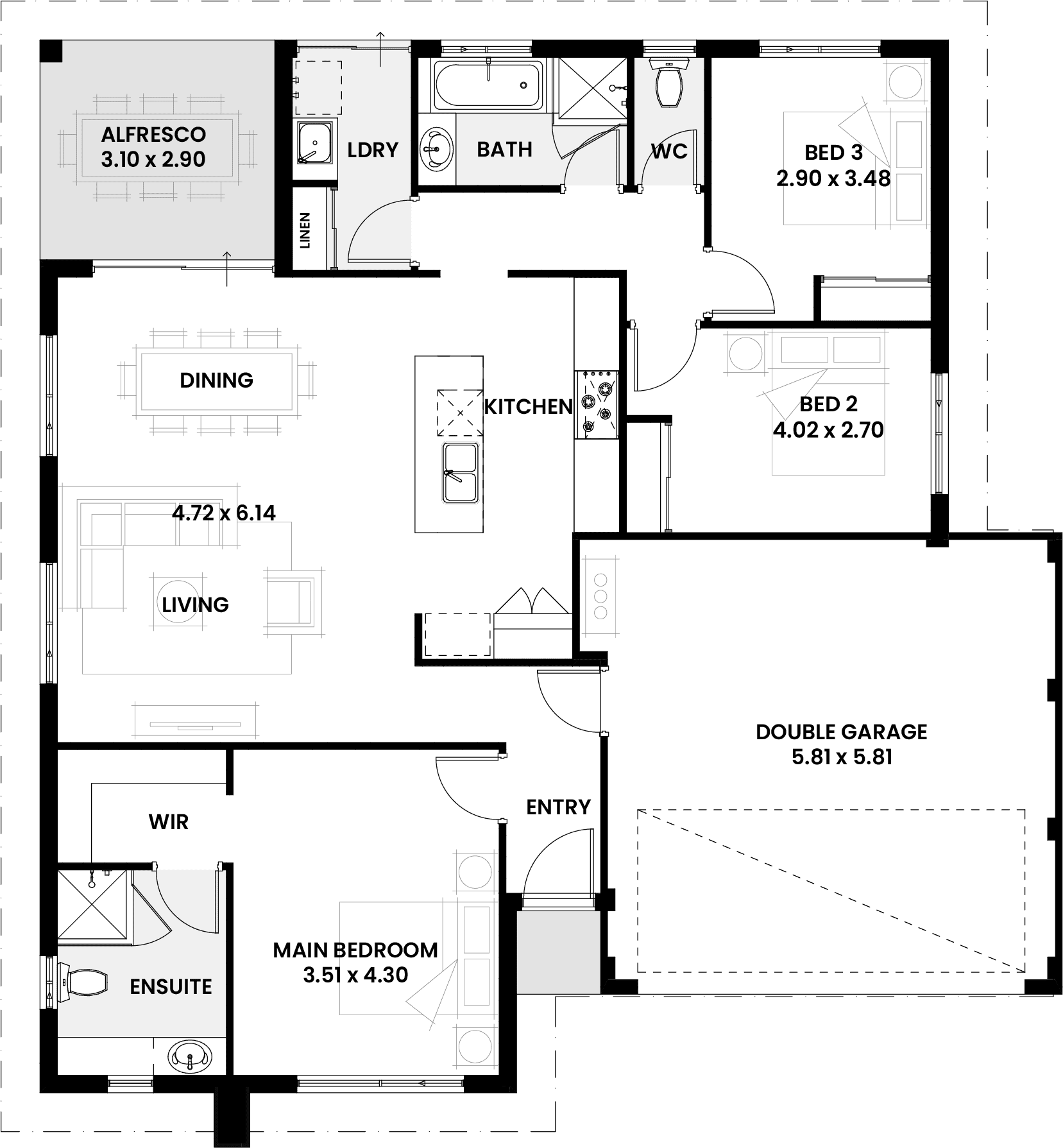 Floorplan for The Hickory, a Move Homes new home design perfect for first time buyers and new builders in Perth