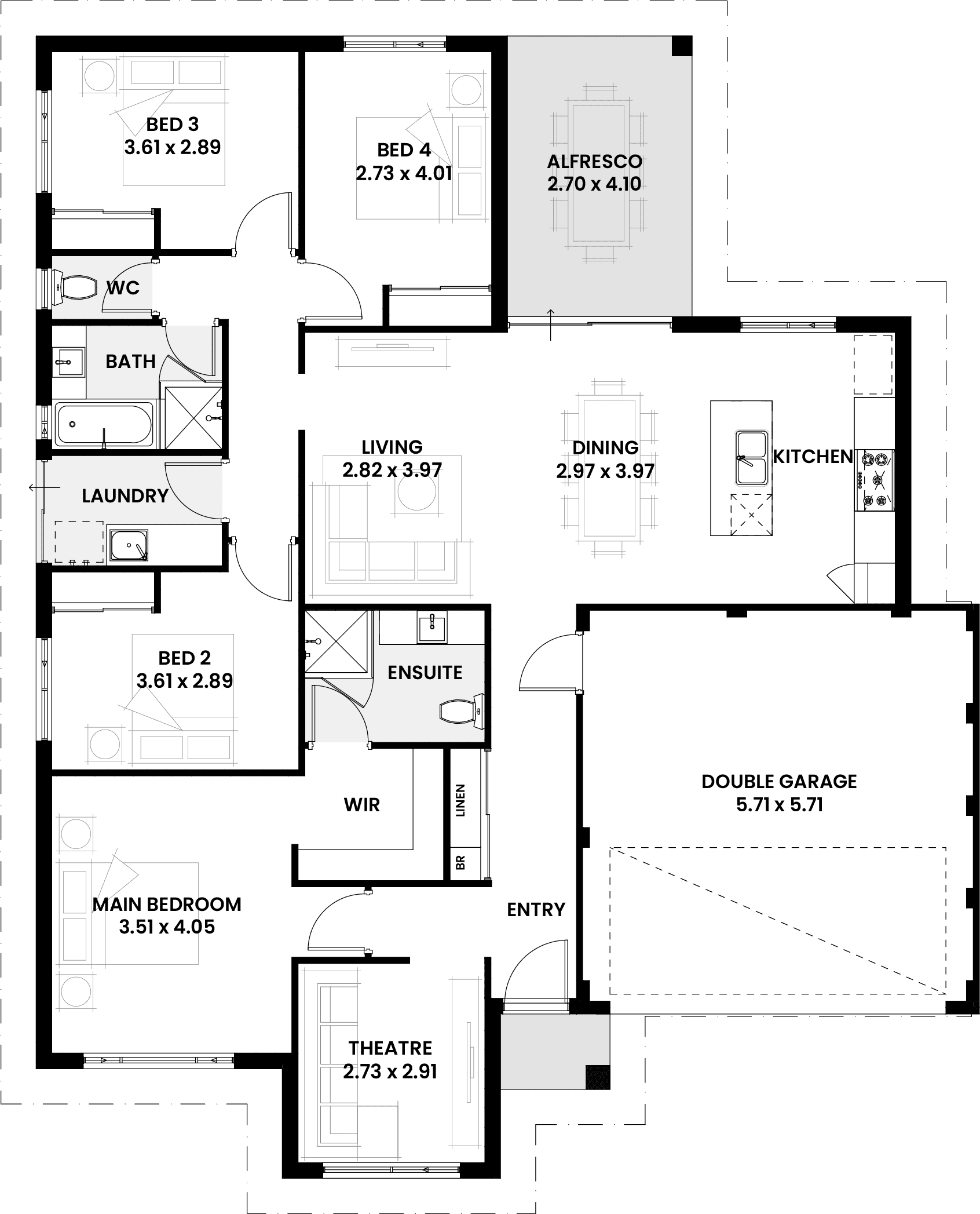 Floorplan for The Larch, a Move Homes new home design perfect for first time buyers and new builders in Perth
