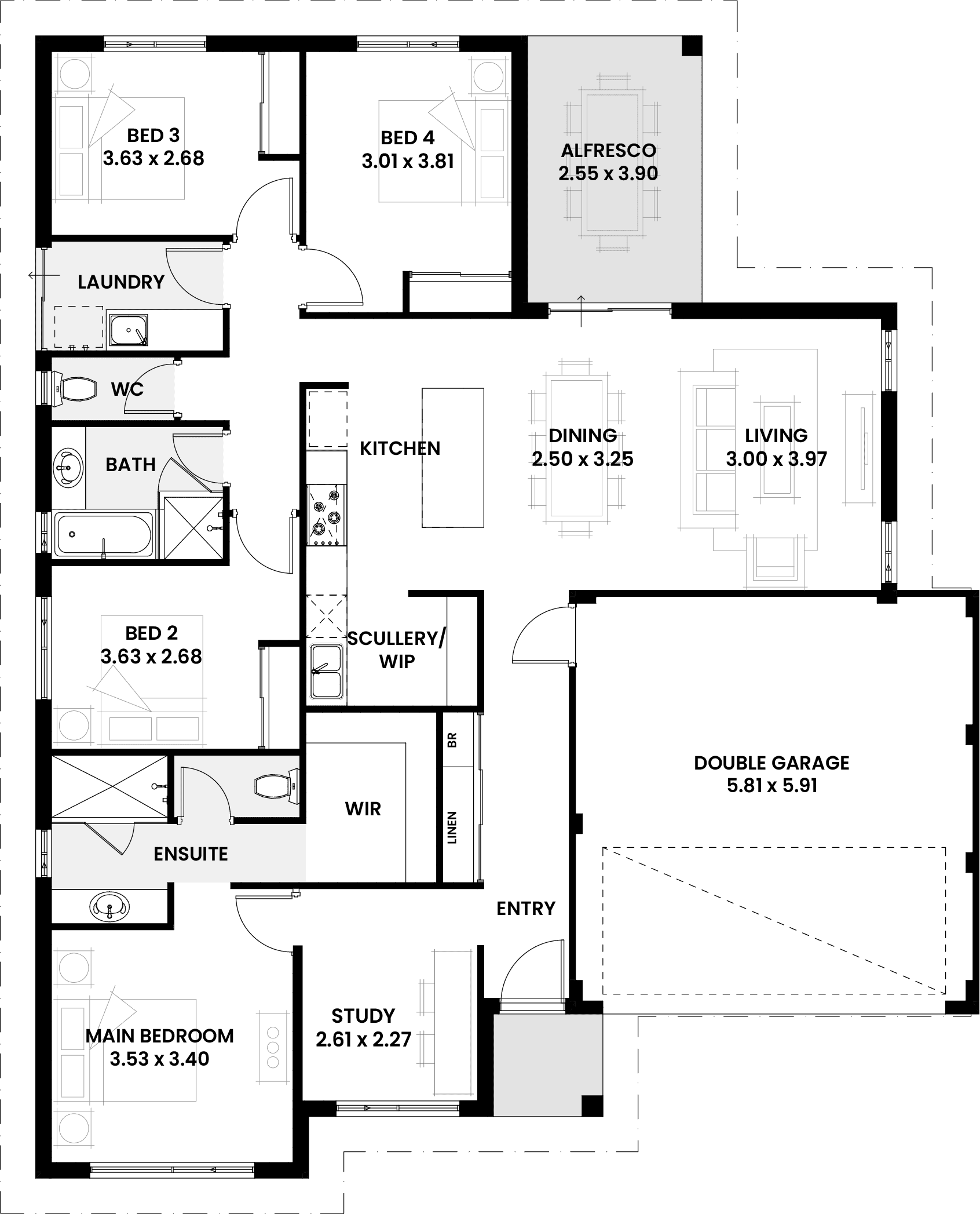 Floorplan for The Ellery, a Move Homes new home design perfect for first time buyers and new builders in Perth
