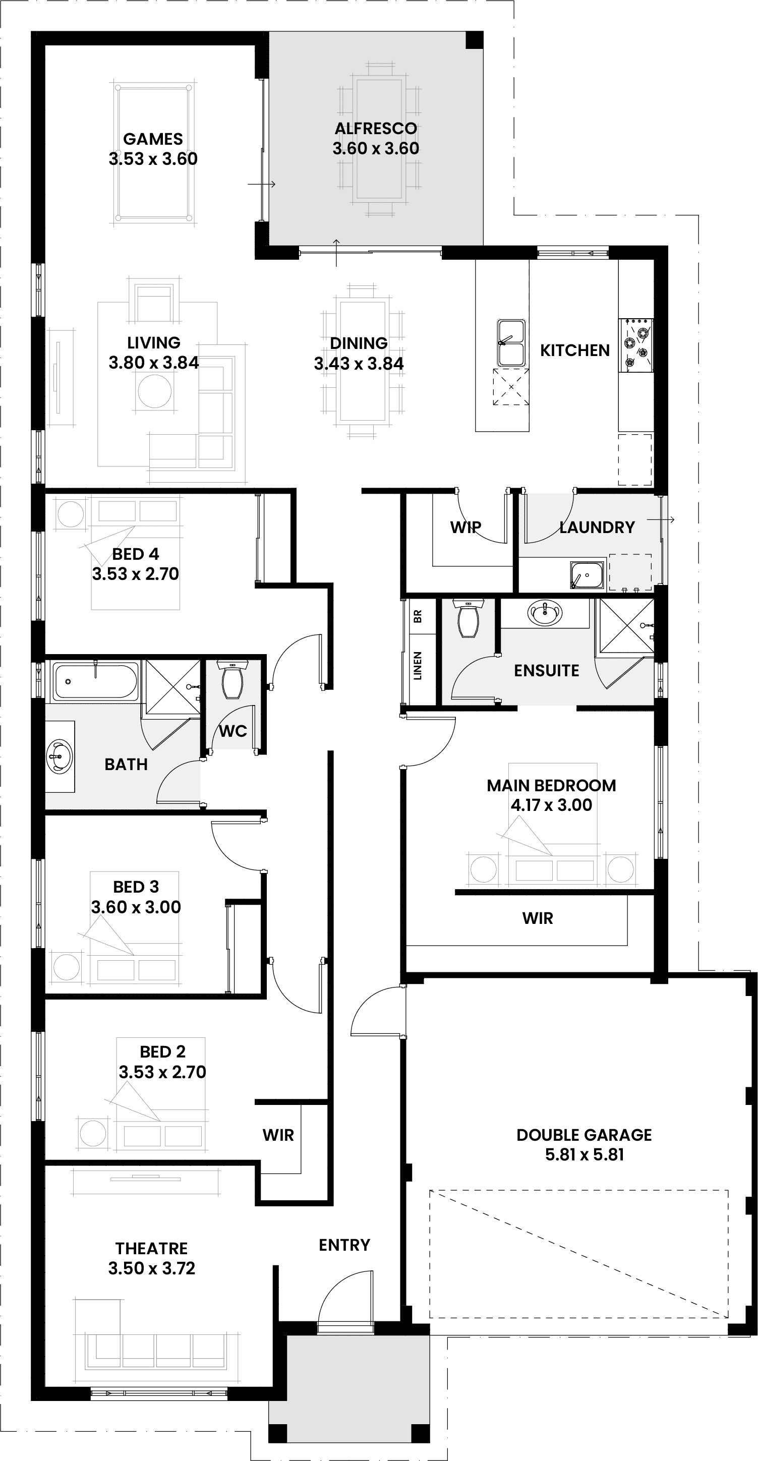 Floorplan for The Reed, a Move Homes new home design perfect for first time buyers and new builders in Perth